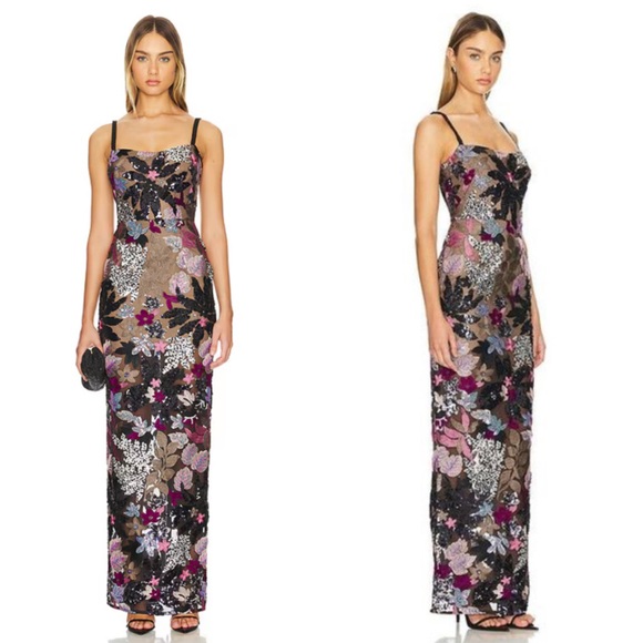 Bronx and Banco Dahlia Leona Embroidered Gown in Silver Multi Size 6 NEW! NWT! - Picture 1 of 12